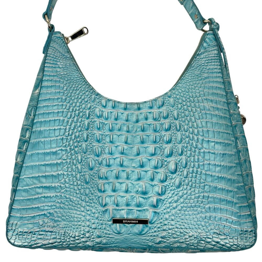 Brahmin Tabitha Melbourne Leather Shoulder Bag Aqua Blue Croc Embossed - Picture 7 of 12